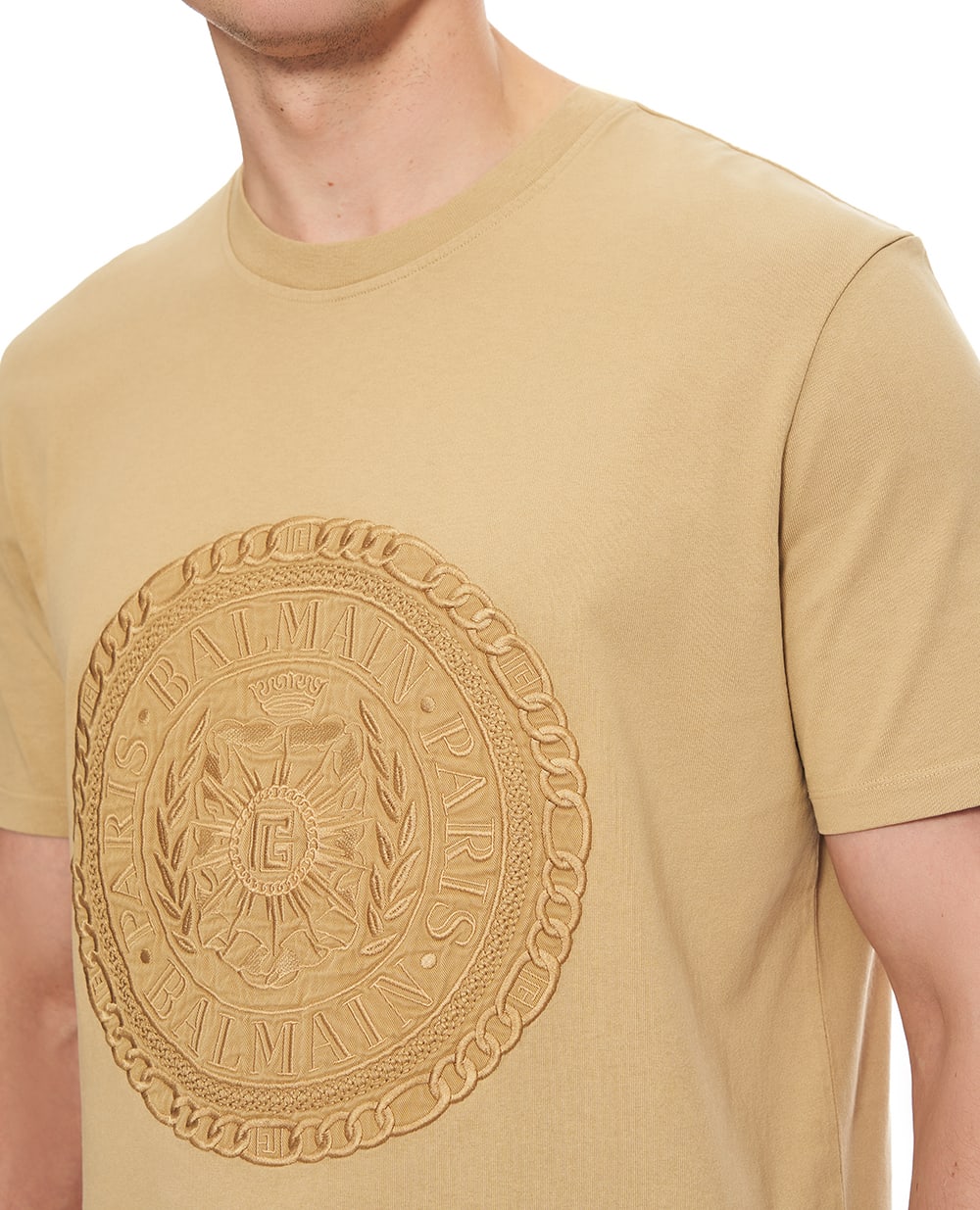 Футболка Médaille с вышивкой Balmain FH1EG000BD08, бежевый цвет • Купить в интернет-магазине Kameron