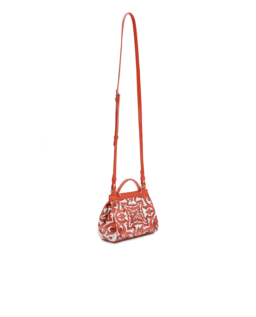 Детская сумка Sicily Mini из лакированной кожи в принте Майолика Dolce&Gabbana Kids EB0003-A0878, оранжевый цвет • Купить в интернет-магазине Kameron