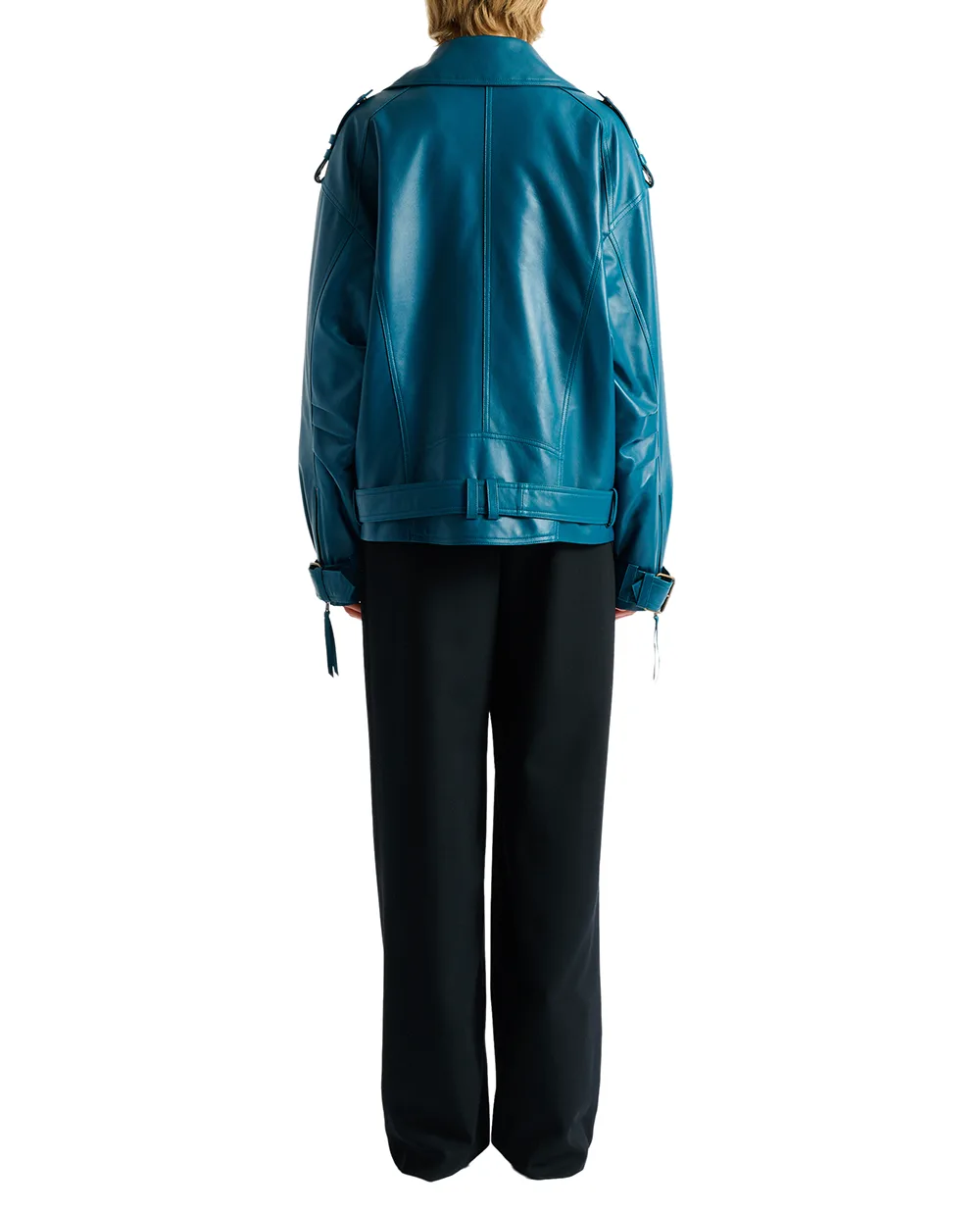 Байкерская куртка из овечьей кожи Balmain HF1TD225LE35, бирюзовый цвет • Купить в интернет-магазине Kameron