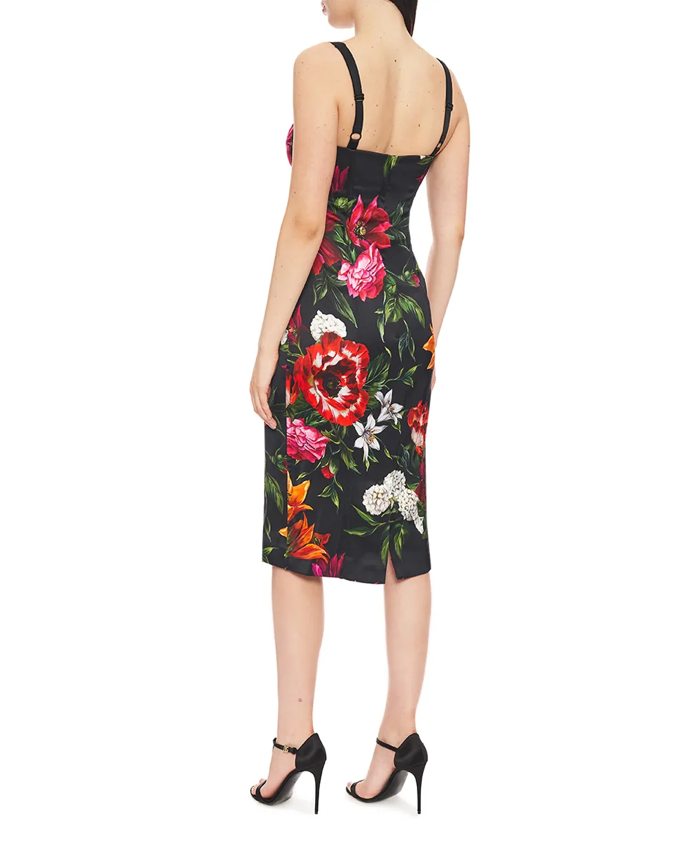 Платье из атласа с цветочным принтом Dolce&Gabbana F6TZYT-FSIB2, черный цвет • Купить в интернет-магазине Kameron