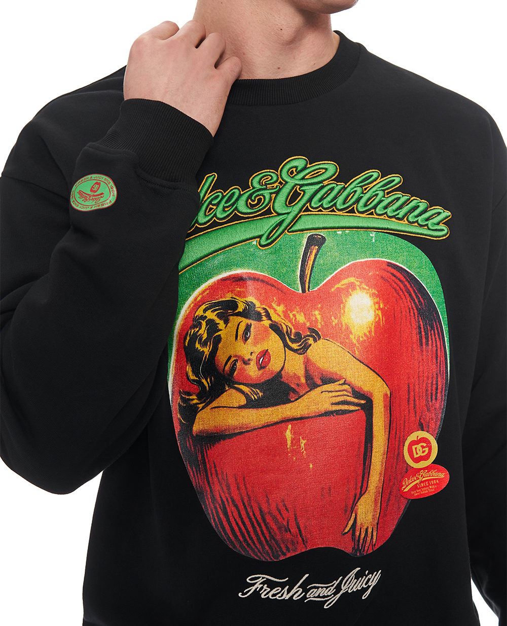 Свитшот с принтом и вышивкой Dolce&Gabbana G9AHSZ-G7PHG, черный цвет • Купить в интернет-магазине Kameron