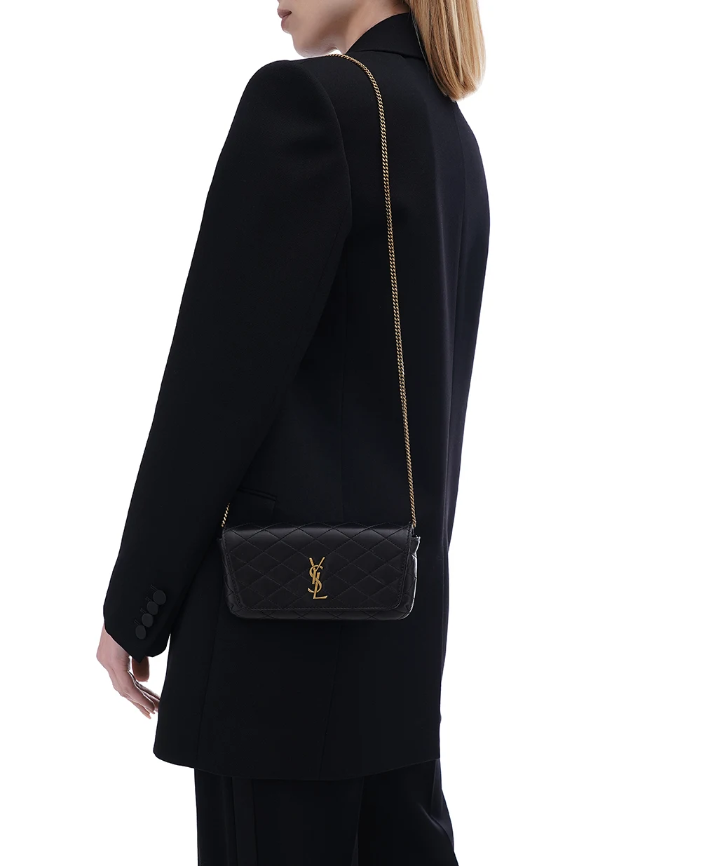 Кожаная сумка Gaby Chain Phone Holder Saint Laurent 754051-1EL07, черный цвет • Купить в интернет-магазине Kameron