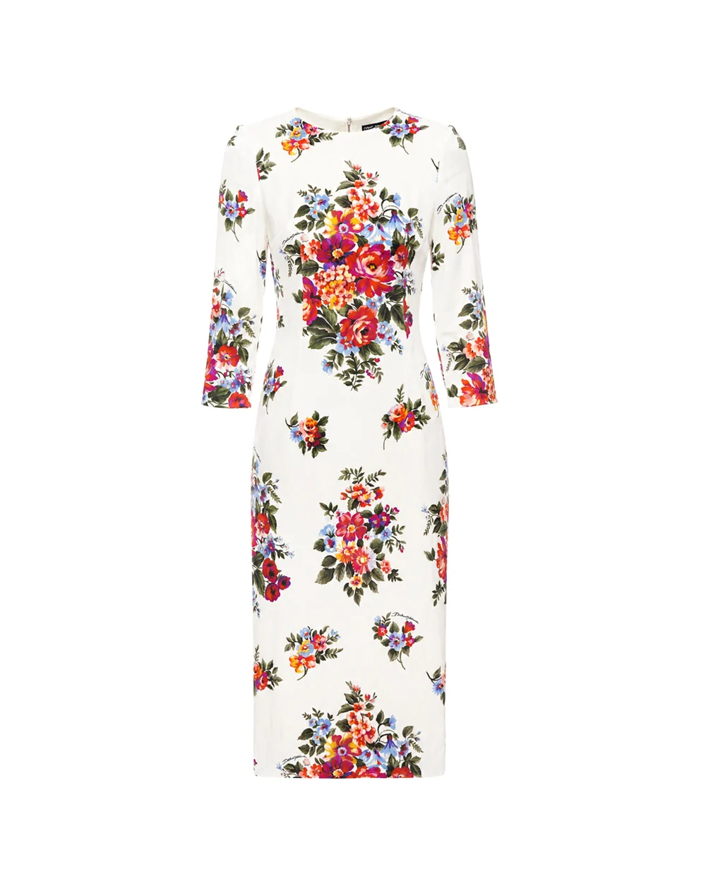 Сукня-футляр з атласу з квітковим принтом Dolce&Gabbana F612VT-FSICE, білий колір • Купити в інтернет-магазині Kameron
