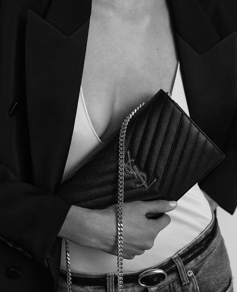 Кожаная сумка Cassandre Chain Wallet Saint Laurent 377828-BOW02, черный цвет • Купить в интернет-магазине Kameron