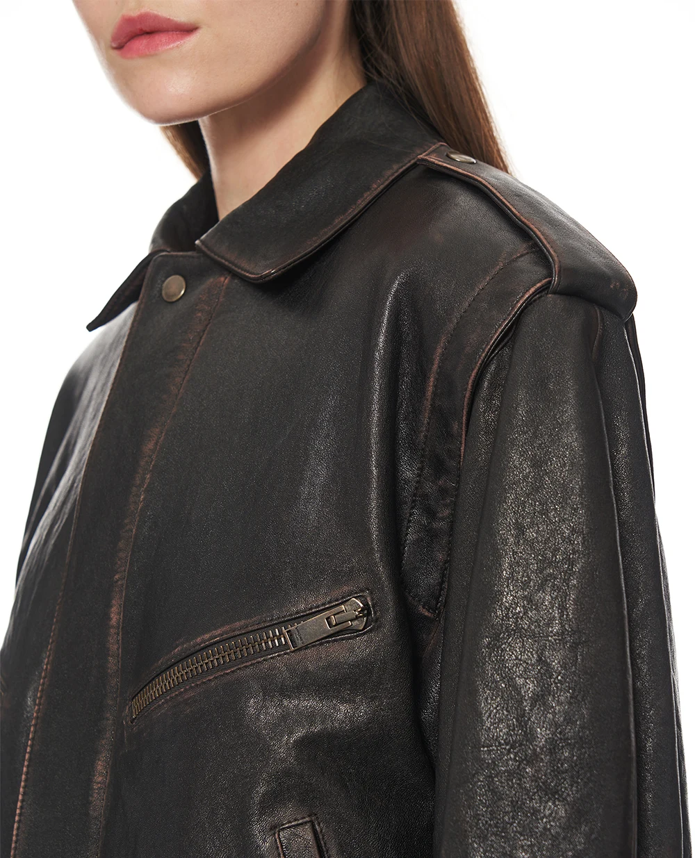 Кожаная куртка Saint Laurent 827436-YCNX2, темно-коричневый цвет • Купить в интернет-магазине Kameron
