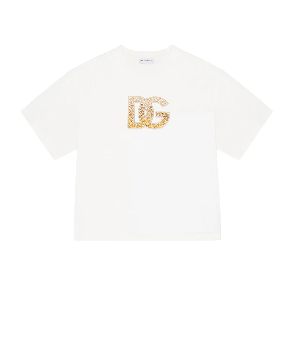 Детская футболка с логотипом из стразов Dolce&Gabbana Kids L5JTNL-G7PHN-B, белый цвет • Купить в интернет-магазине Kameron