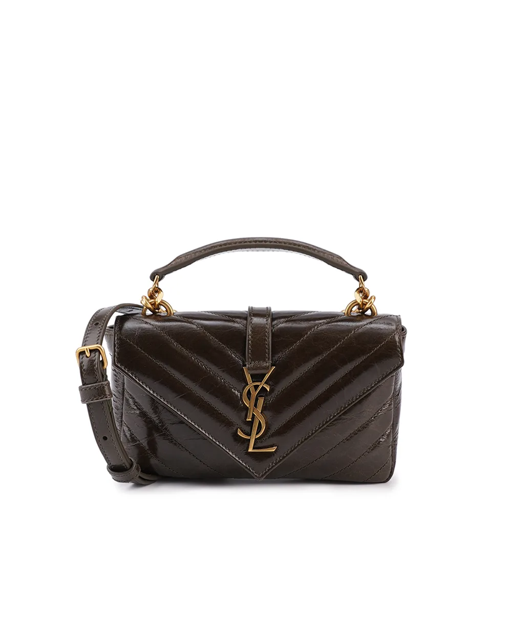 Кожаная сумка College Mini Saint Laurent 779430-DZH07, темно-зеленый цвет • Купить в интернет-магазине Kameron