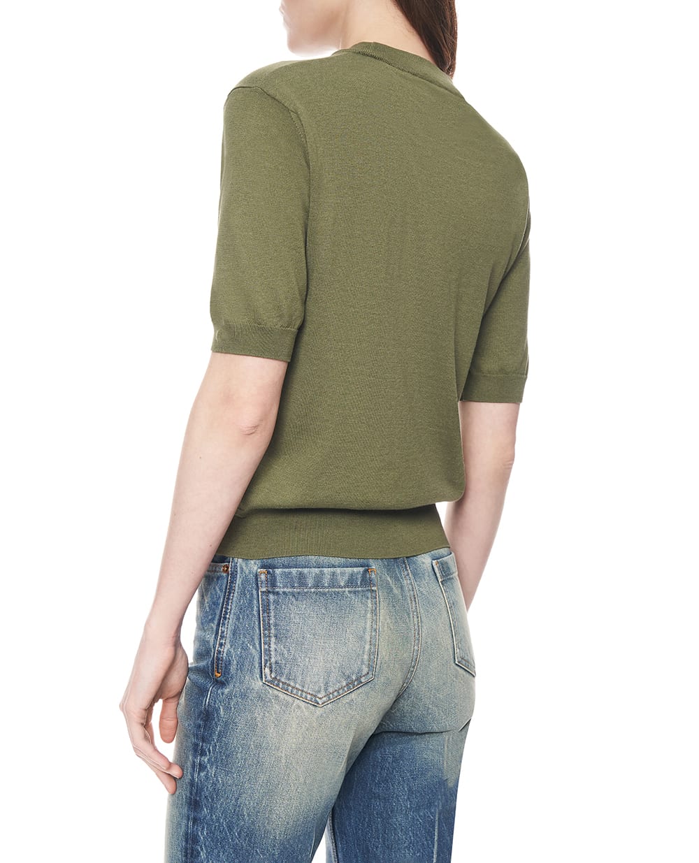 Футболка из шелка и хлопка Balmain GF0ALB30KJ53, хаки цвет • Купить в интернет-магазине Kameron