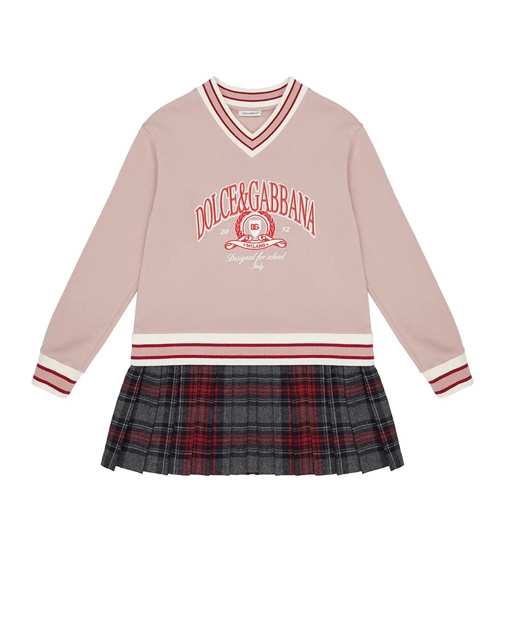 Детское платье из футера в клетку таран Dolce&Gabbana Kids L5JDAK-G7PHB-B, розовый цвет • Купить в интернет-магазине Kameron