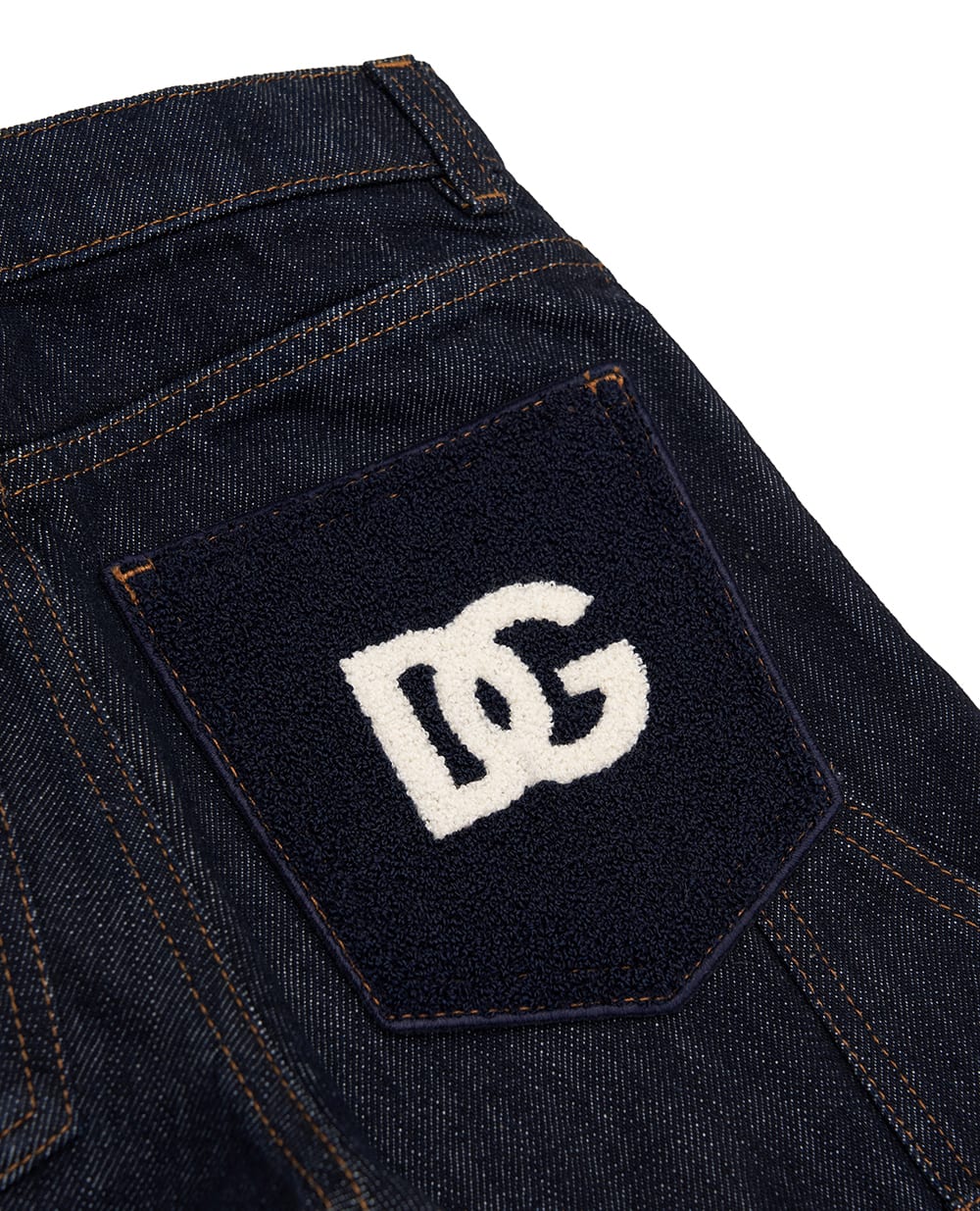 Дитячі джинси з нашивкою з логотипом Dolce&Gabbana Kids L45P27-LDD78-B, синій колір • Купити в інтернет-магазині Kameron