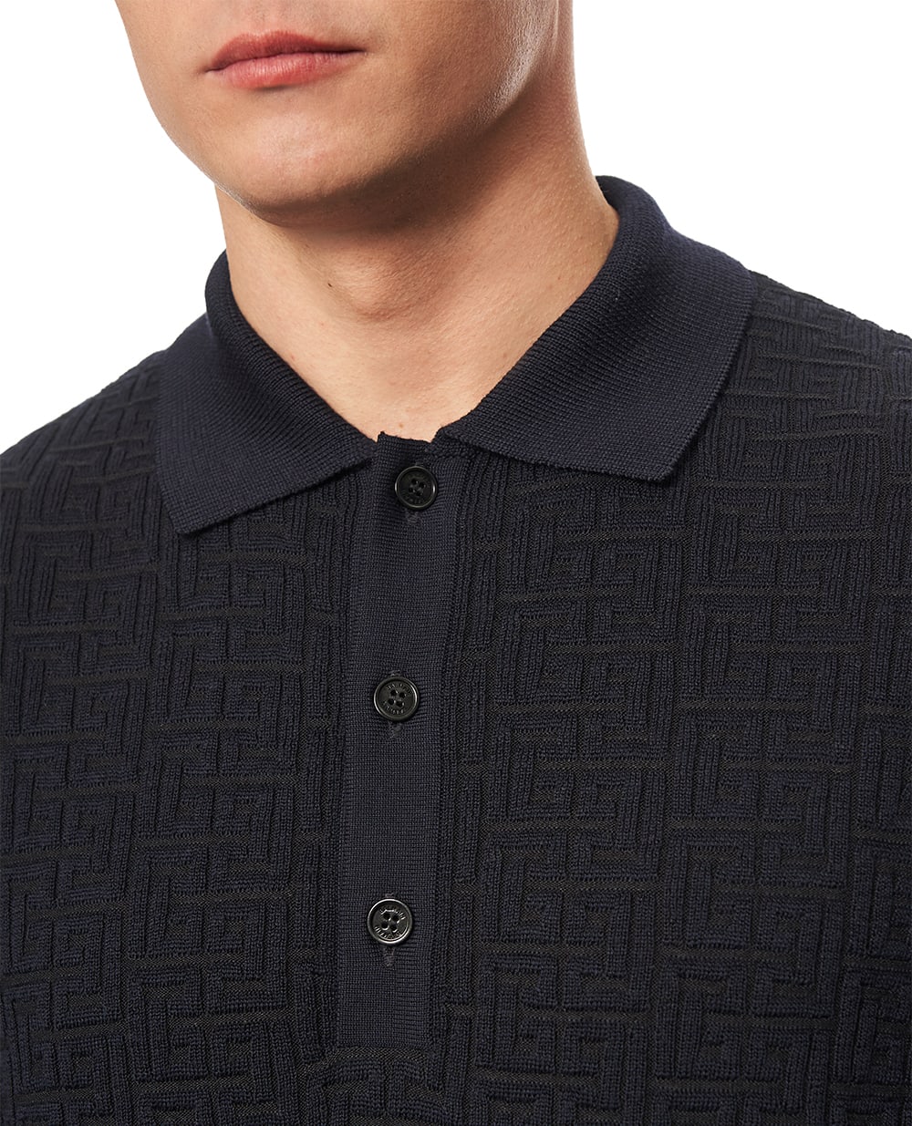 Поло из шерсти и льна Balmain GH1GB044KI03-S, синий цвет • Купить в интернет-магазине Kameron
