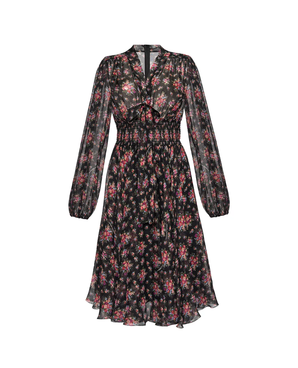 Платье с цветочным принтом из шелка Dolce&Gabbana F60GMT-IS10F, черный цвет • Купить в интернет-магазине Kameron