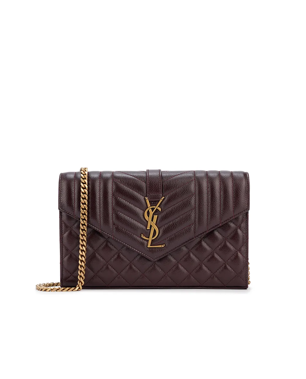 Кожаная сумка Envelope Chain Wallet Medium Saint Laurent 620280-AAD12, бордовый цвет • Купить в интернет-магазине Kameron