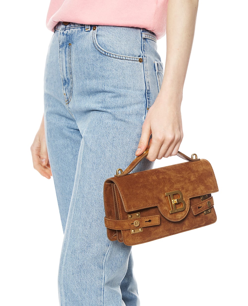 Сумка B-Buzz Shoulder 24 из телячьей замши Balmain GN1DA828LSDL, коричневый цвет • Купить в интернет-магазине Kameron