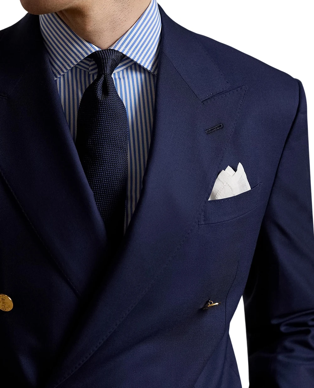 Пиджак двубортный ручной работы от Gregory из шерсти Ralph Lauren Purple Label 798765810001, синий цвет • Купить в интернет-магазине Kameron