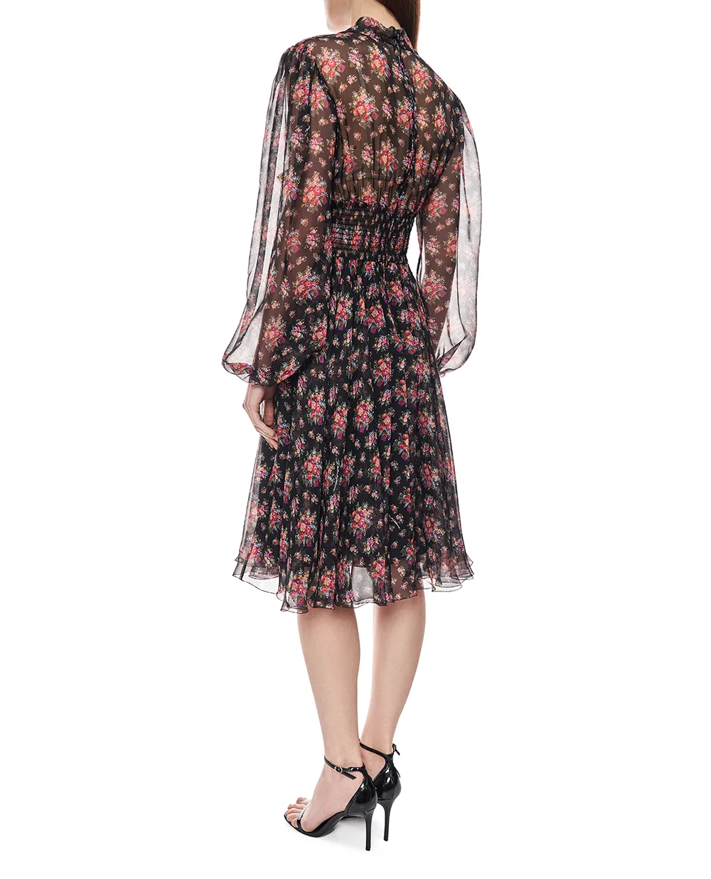 Платье с цветочным принтом из шелка Dolce&Gabbana F60GMT-IS10F, черный цвет • Купить в интернет-магазине Kameron