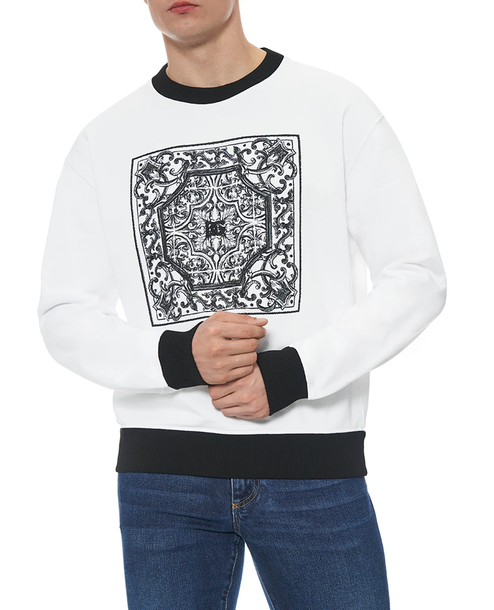 Свитшот с вышитым узором «Майолика» Dolce&Gabbana G9AHSZ-G7O9V, белый цвет • Купить в интернет-магазине Kameron