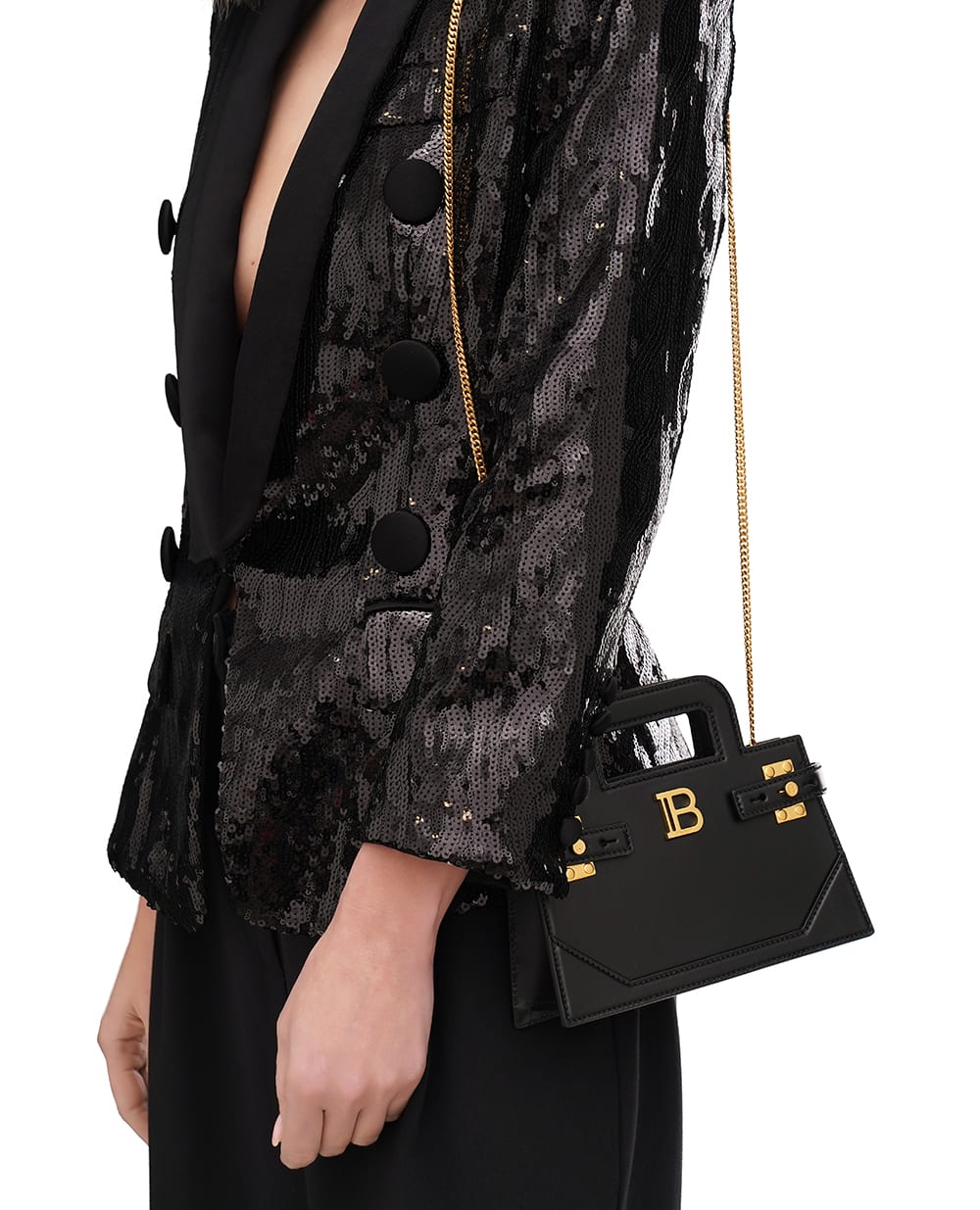 Кожаная сумка B-Buzz Top Small Balmain EN1KJ931LSLX, черный цвет • Купить в интернет-магазине Kameron