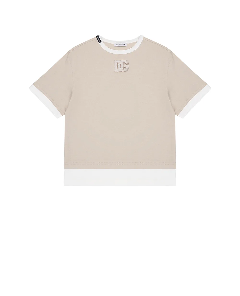 Детская футболка с вышитой аппликацией Dolce&Gabbana Kids L4JTJN-G7PRI-B, бежевый цвет • Купить в интернет-магазине Kameron