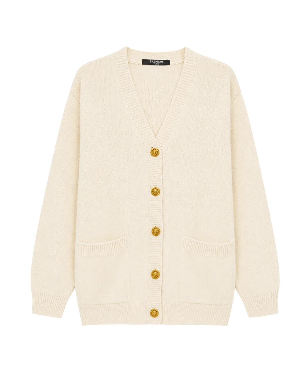 Кардиган из хлопка и кашемира Balmain GF0KO003KJ83, бежевый цвет • Купить в интернет-магазине Kameron