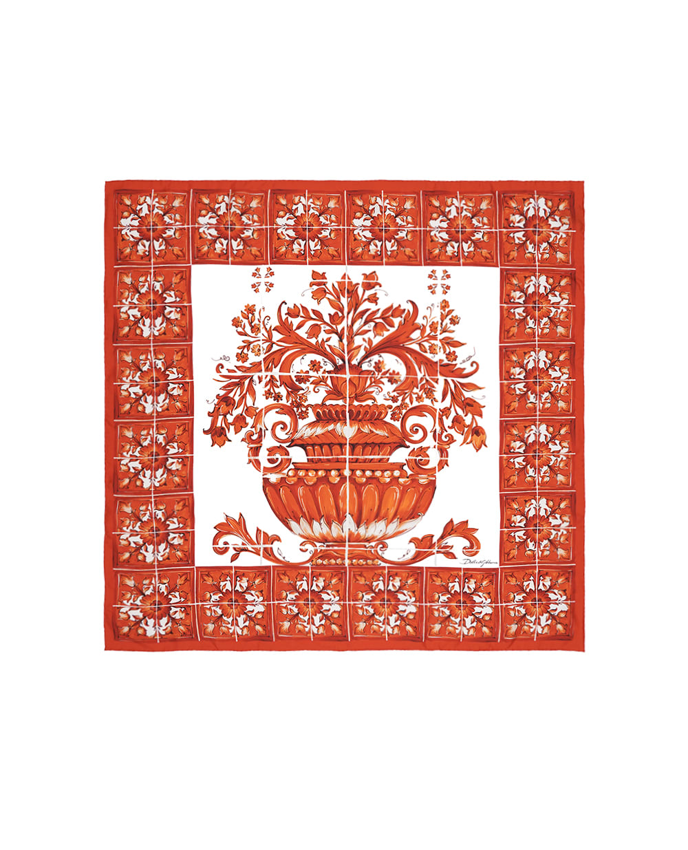 Платок из шелка в принте Майолика Dolce&Gabbana FN090R-GDDU6, оранжевый цвет • Купить в интернет-магазине Kameron