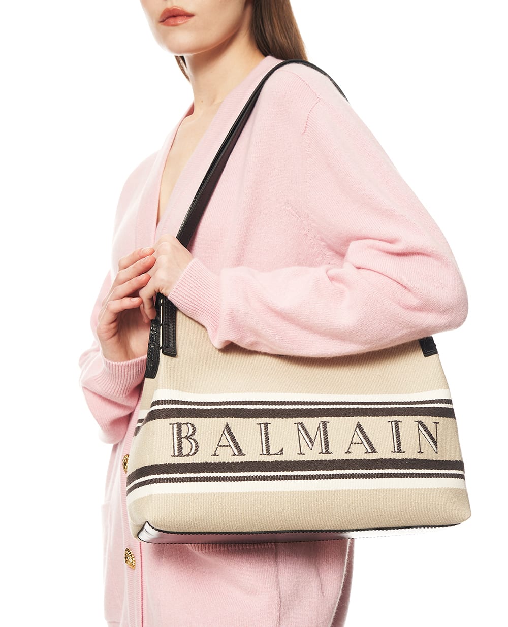 Сумка-тоут с логотипом Balmain GN1FE033TJBR, бежевый цвет • Купить в интернет-магазине Kameron