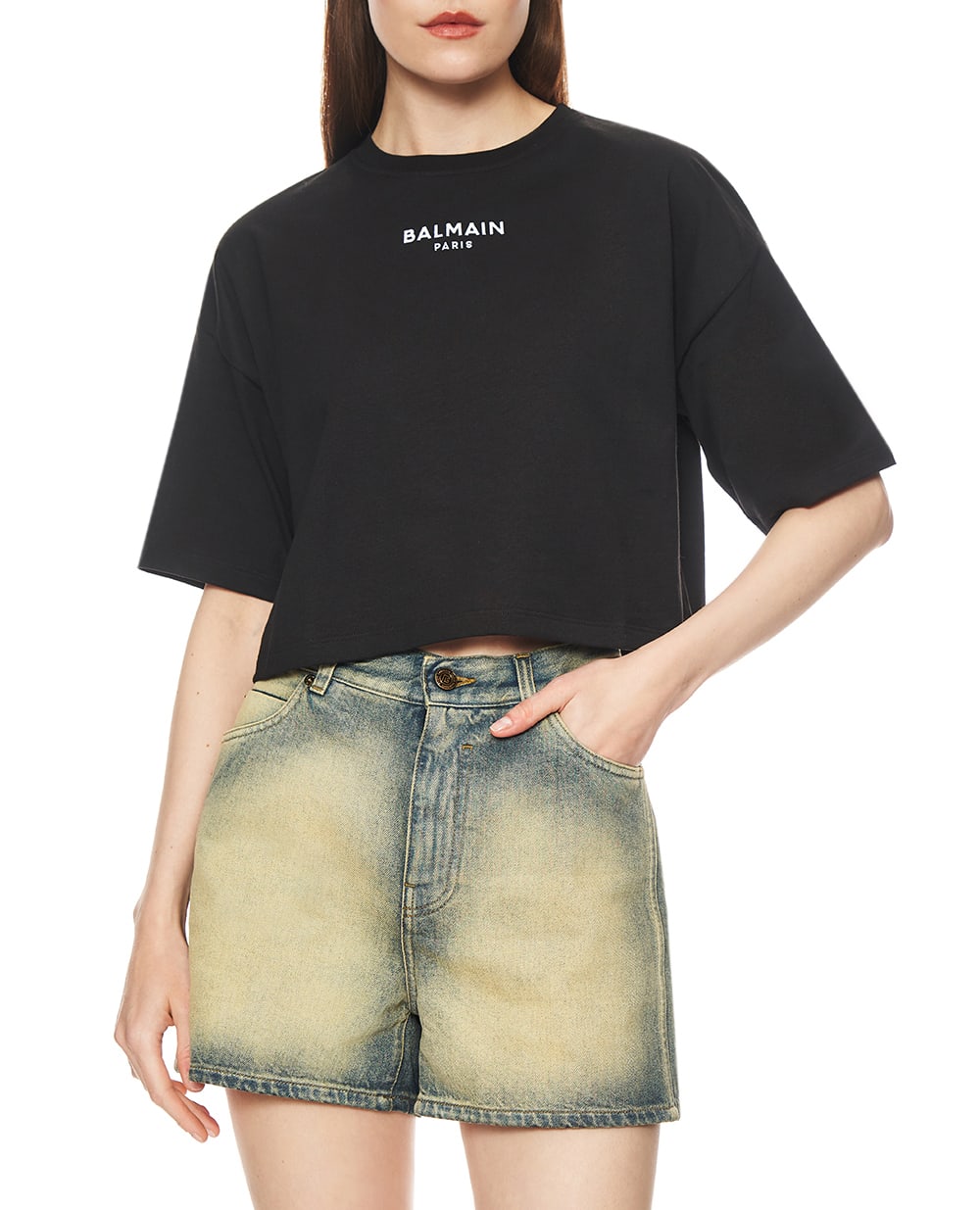 Футболка с вышивкой Balmain Paris Balmain HF1EE145BD10, черный цвет • Купить в интернет-магазине Kameron