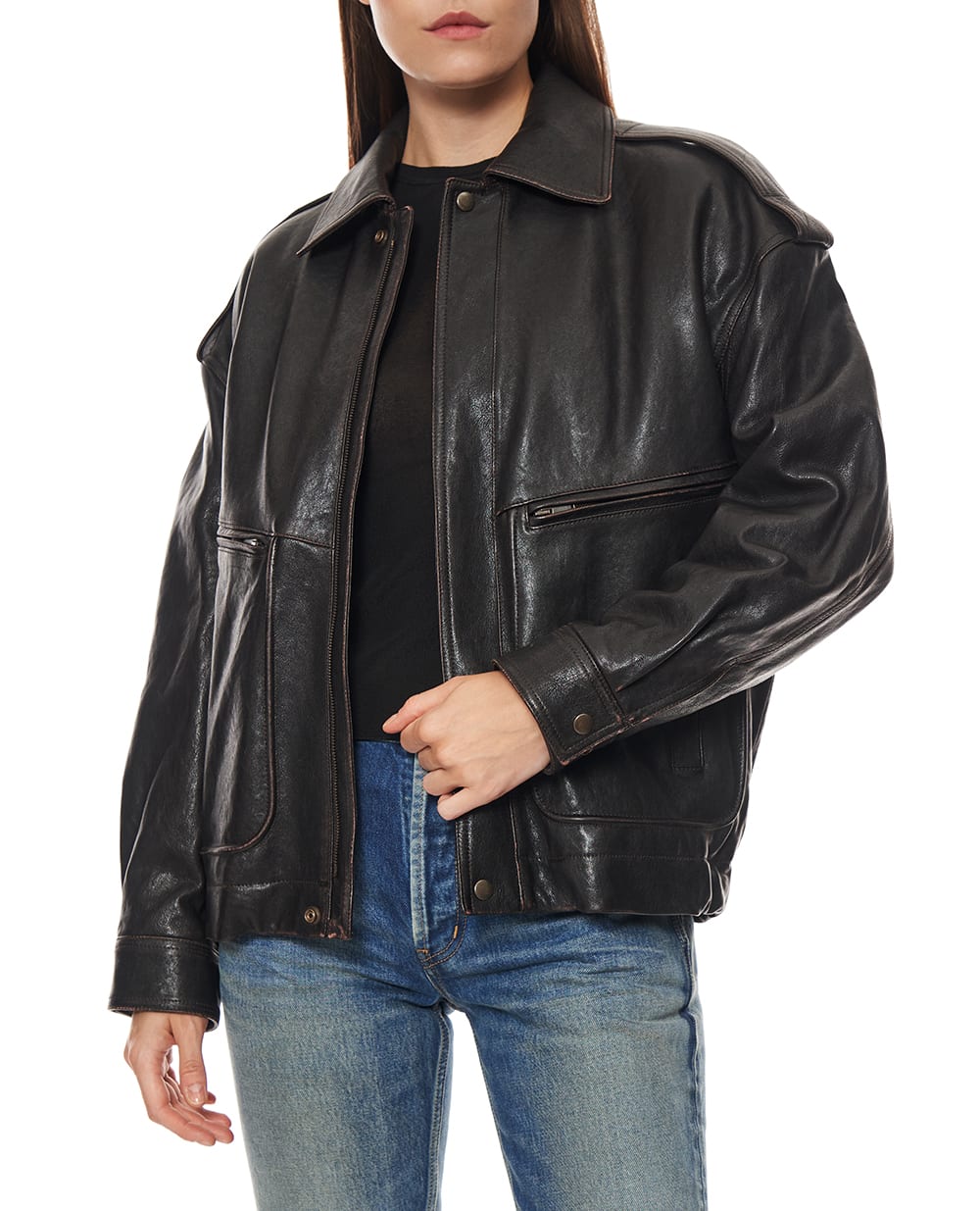 Куртка з овечої шкіри Saint Laurent 858510-YCNX2, темно-коричневий колір • Купити в інтернет-магазині Kameron