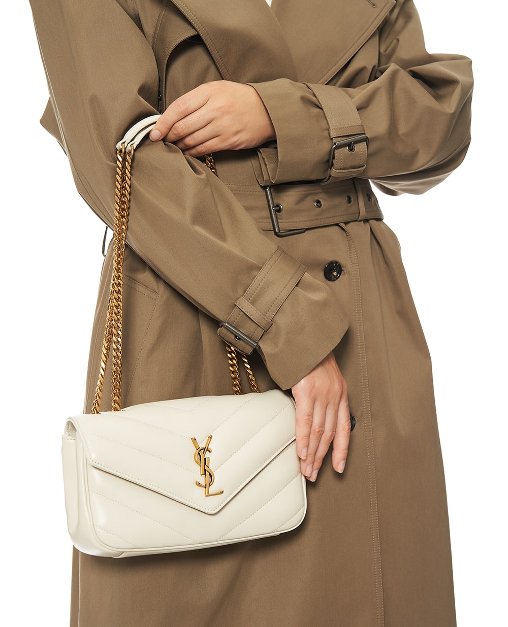 Сумка из кожи Loulou Small Saint Laurent 801437-AAEAX, светло-бежевый цвет • Купить в интернет-магазине Kameron