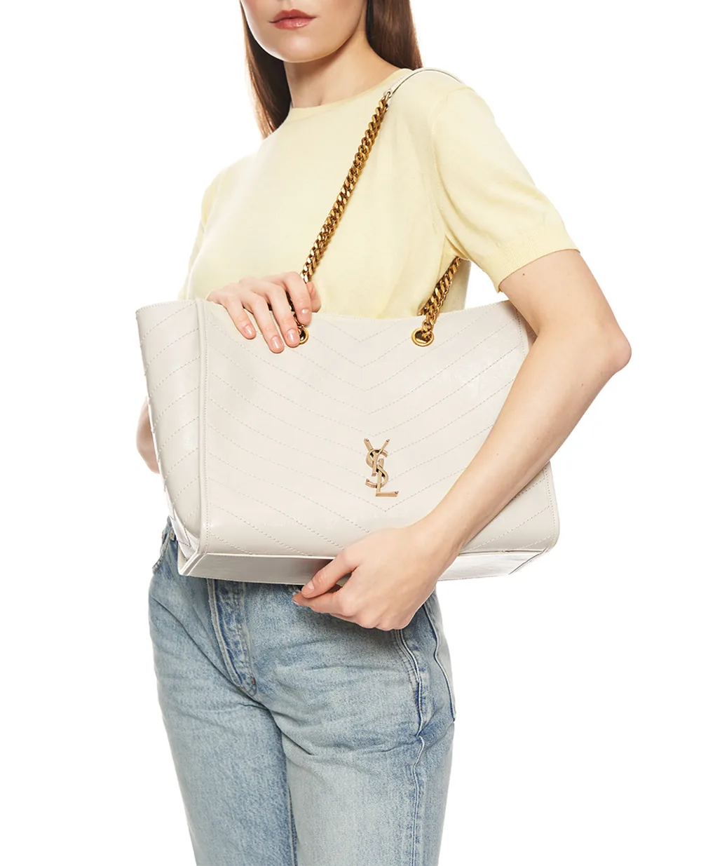 Сумка NIKI из телячьей кожи Saint Laurent 871151-0EN07, белый цвет • Купить в интернет-магазине Kameron