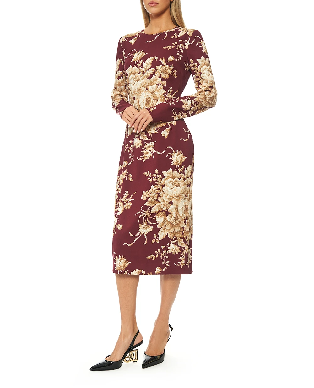 Платье из шелка с цветочным принтом Dolce&Gabbana F6GAVT-FSA7Y, коричневый цвет • Купить в интернет-магазине Kameron