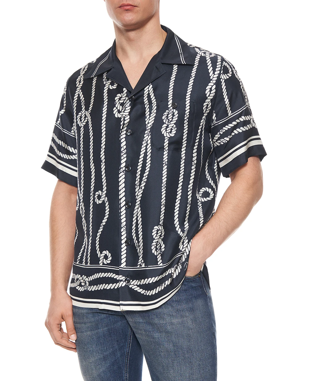 Рубашка Hawaii из шелка в морском принте Dolce&Gabbana G5JH9T-HI143, синий цвет • Купить в интернет-магазине Kameron