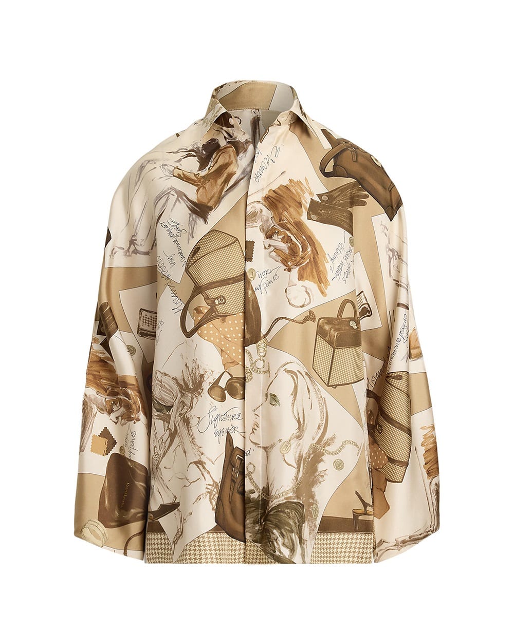 Блузка из шелка с принтом Karen Diary Ralph Lauren Collection 290P00352001, бежевый цвет • Купить в интернет-магазине Kameron
