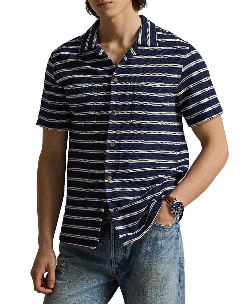 Сорочка у смужку з коротким рукавом Polo Ralph Lauren 710A13005002, темно-синій колір • Купити в інтернет-магазині Kameron