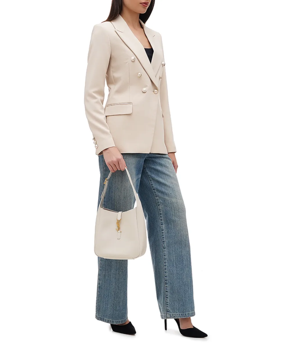 Кожаная сумка Le 5 À 7 Small Saint Laurent 713938-AAAUQ, белый цвет • Купить в интернет-магазине Kameron