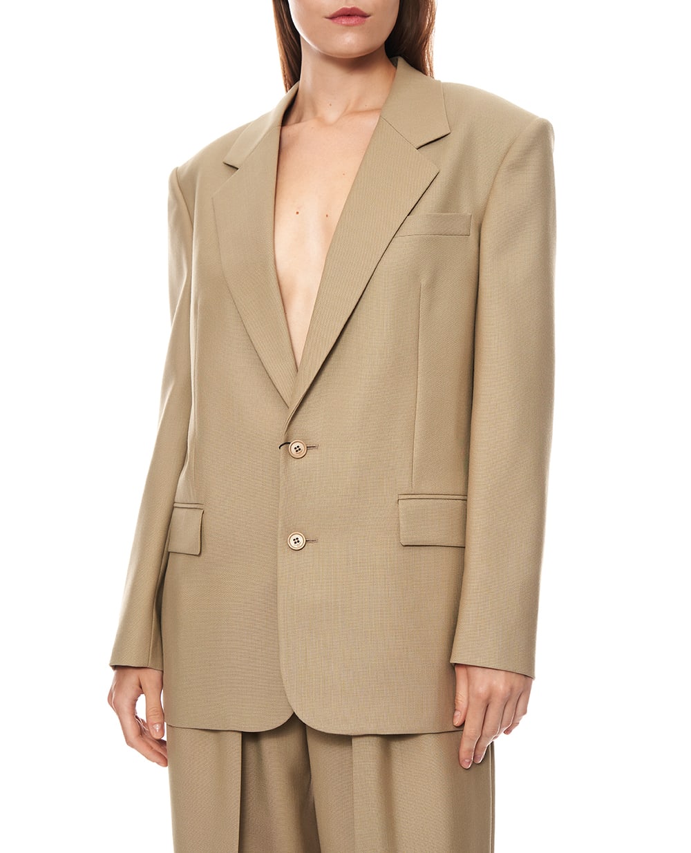Однобортний піджак із вовни та шовку Saint Laurent 858458-Y7K11, бежевий колір • Купити в інтернет-магазині Kameron