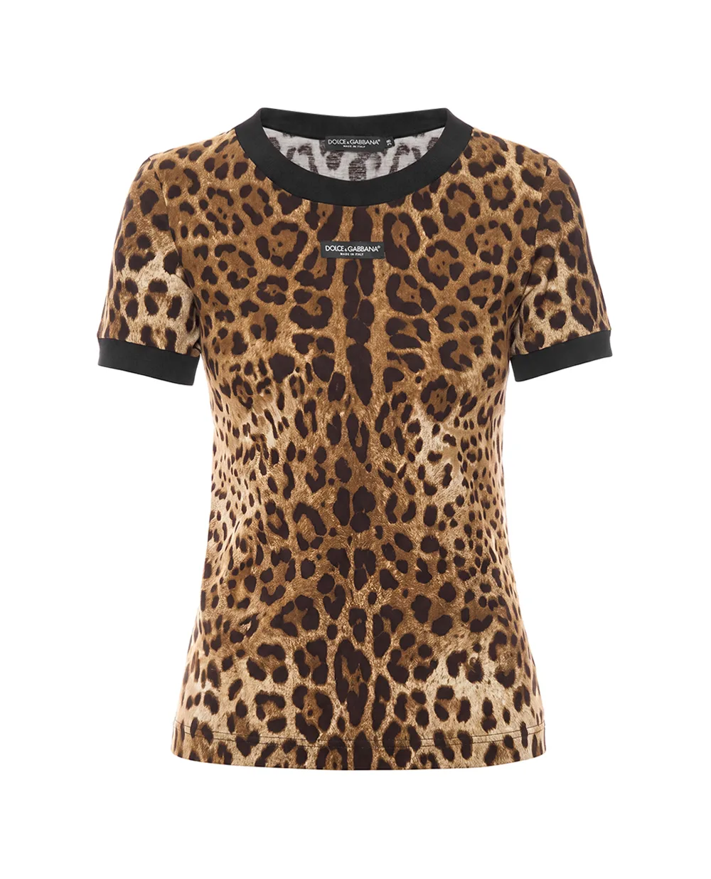 Футболка из джерси в леопардовом принте Dolce&Gabbana F8N08T-FS78S, коричневый цвет • Купить в интернет-магазине Kameron