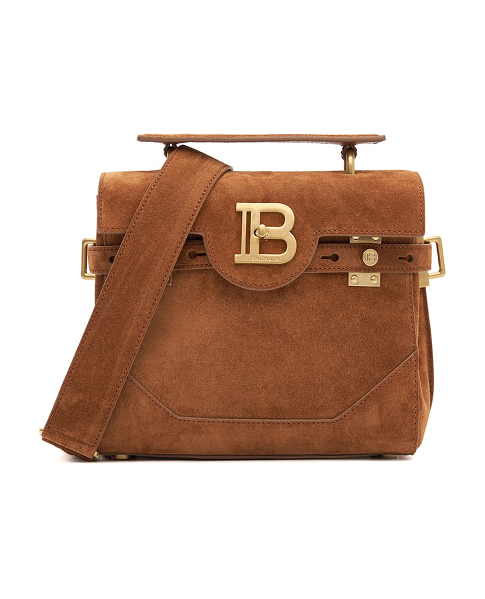 Сумка B-Buzz 23 из телячьей замши Balmain GN1DB526LSDL, коричневый цвет • Купить в интернет-магазине Kameron