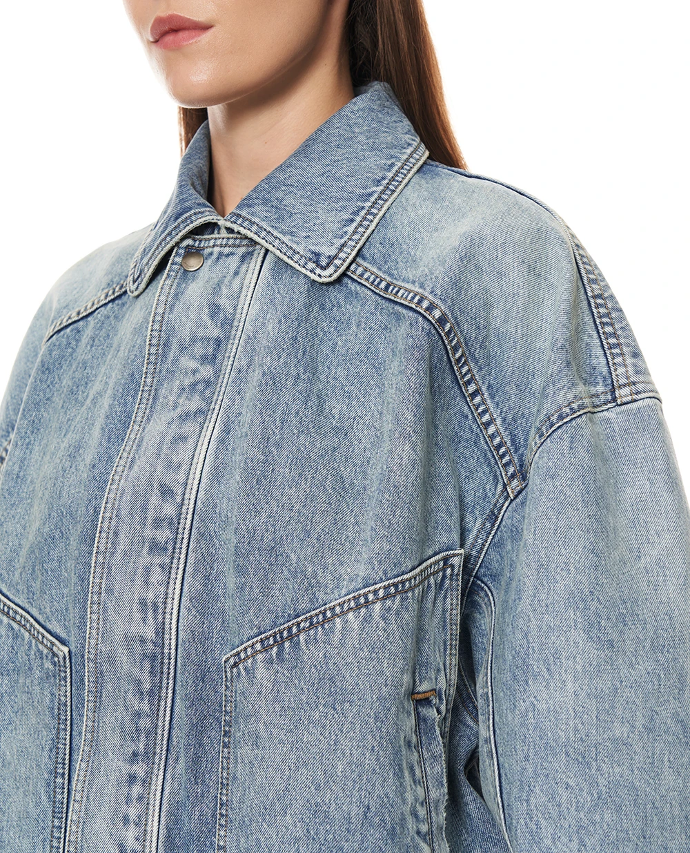 Джинсовая куртка с эффектом потертости Saint Laurent 861642-Y35AQ, светло-синий цвет • Купить в интернет-магазине Kameron