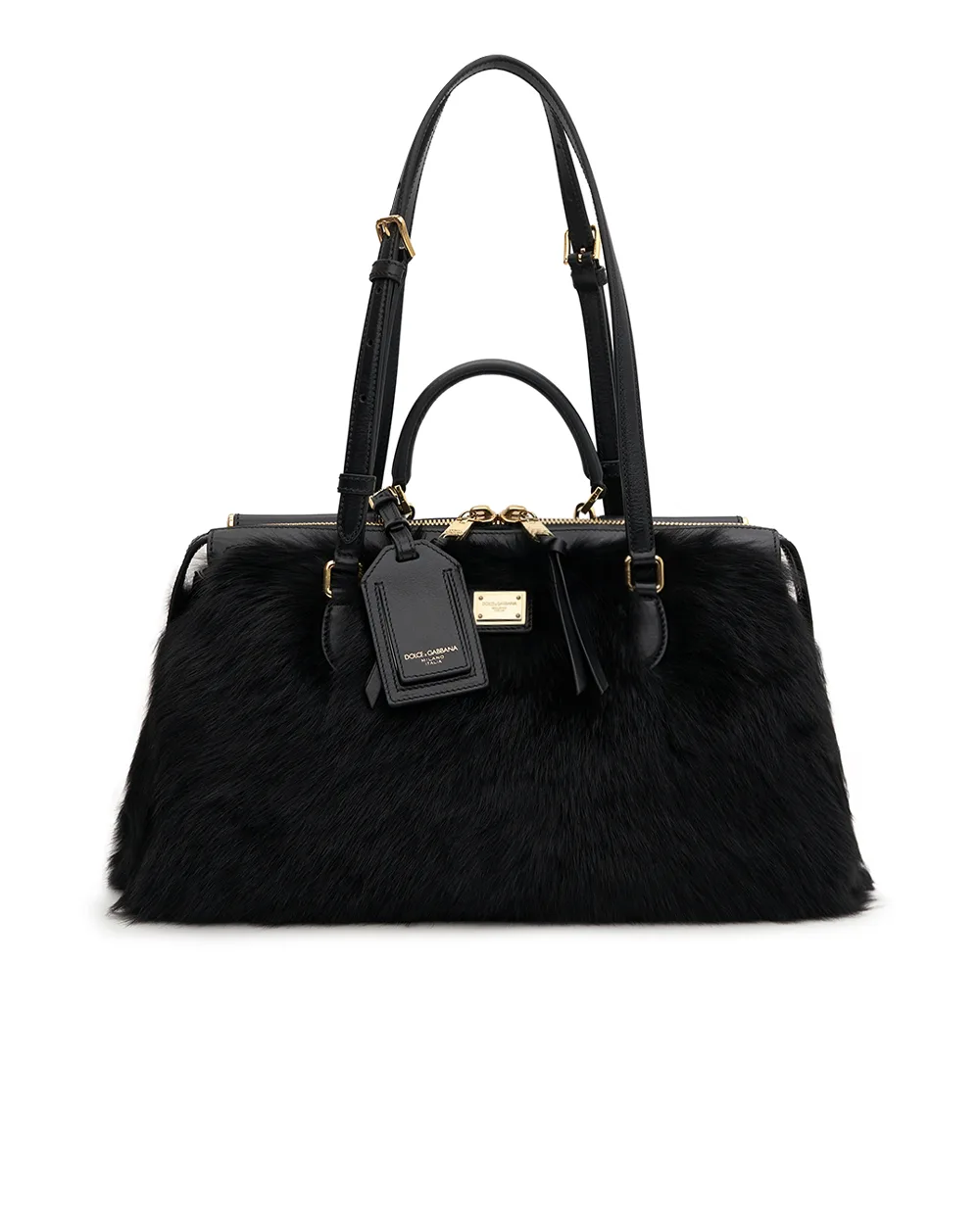 Сумка-тоут Vittoria из телячьей кожи и меха овчины Dolce&Gabbana BB7844-AX911, черный цвет • Купить в интернет-магазине Kameron