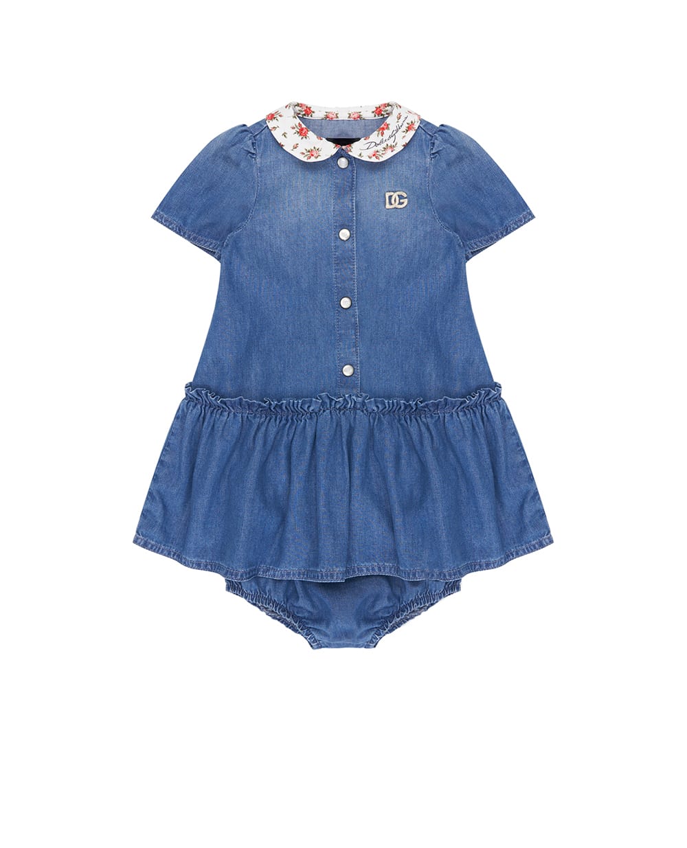 Детское джинсовое платье с вышивкой логотипа Dolce&Gabbana Kids L24DO6-LDD72, синий цвет • Купить в интернет-магазине Kameron