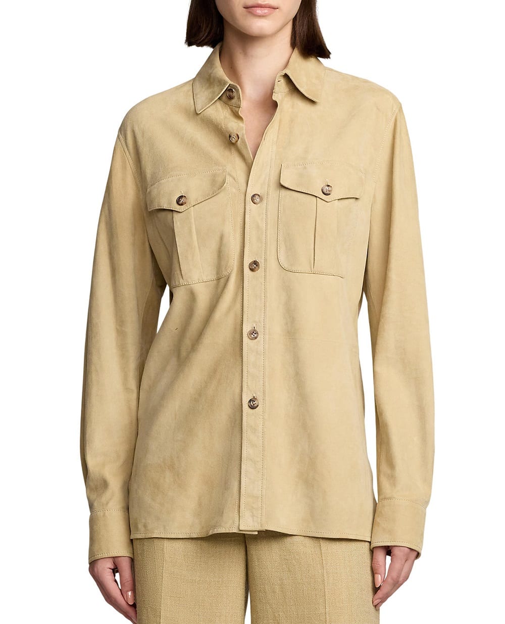 Замшевая рубашка Ralph Lauren Collection 290965603001, бежевый цвет • Купить в интернет-магазине Kameron