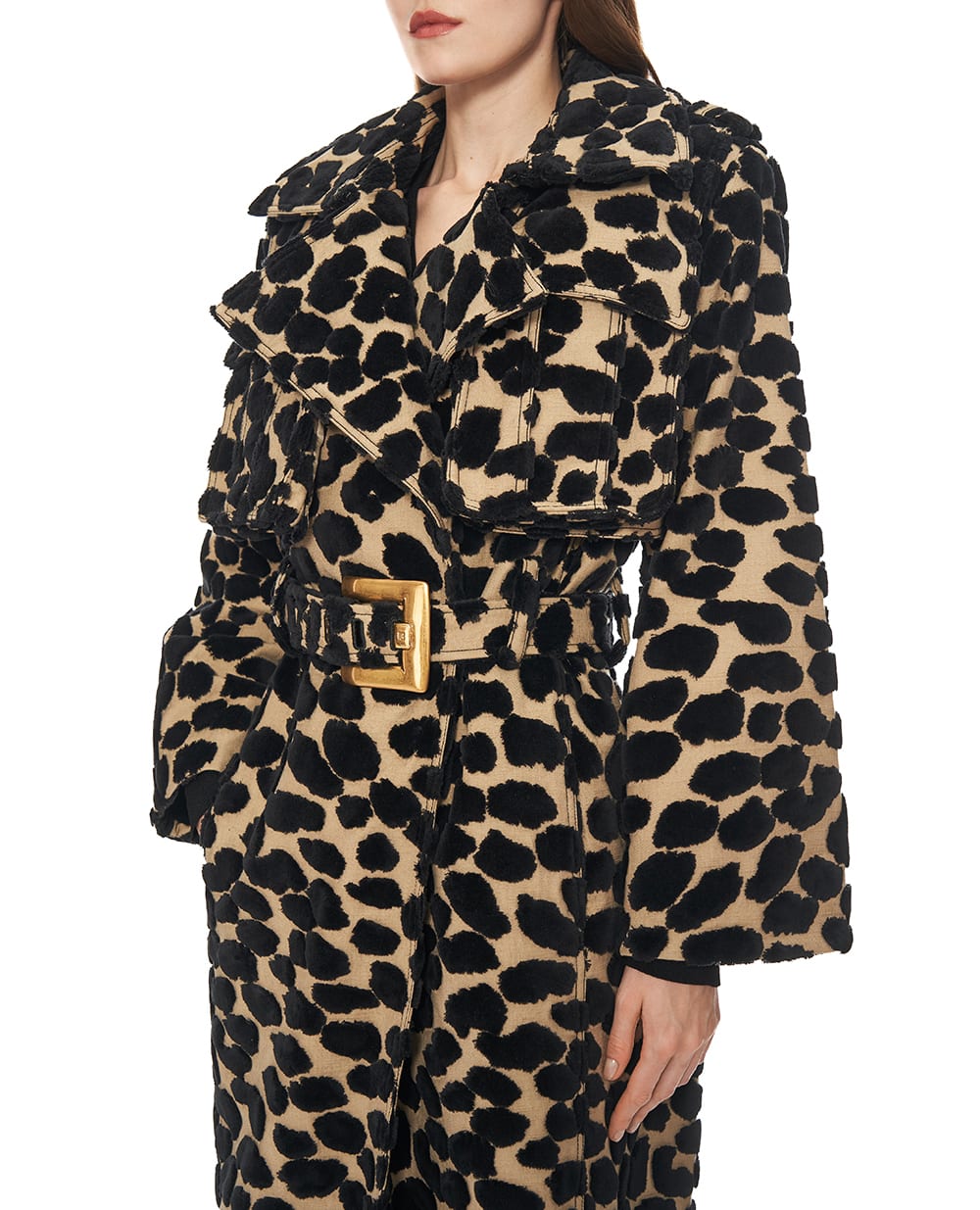 Тренч с поясом из бархата и жаккарда	 Balmain FF1TL180CG06, коричневый цвет • Купить в интернет-магазине Kameron