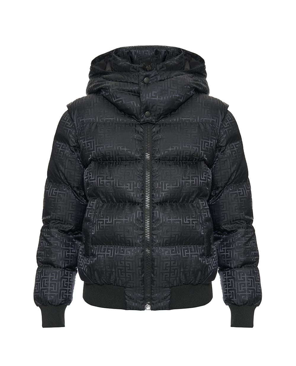 Утеплённая жаккардовая куртка-трансформер Balmain FH1TP161XB11, черный цвет • Купить в интернет-магазине Kameron