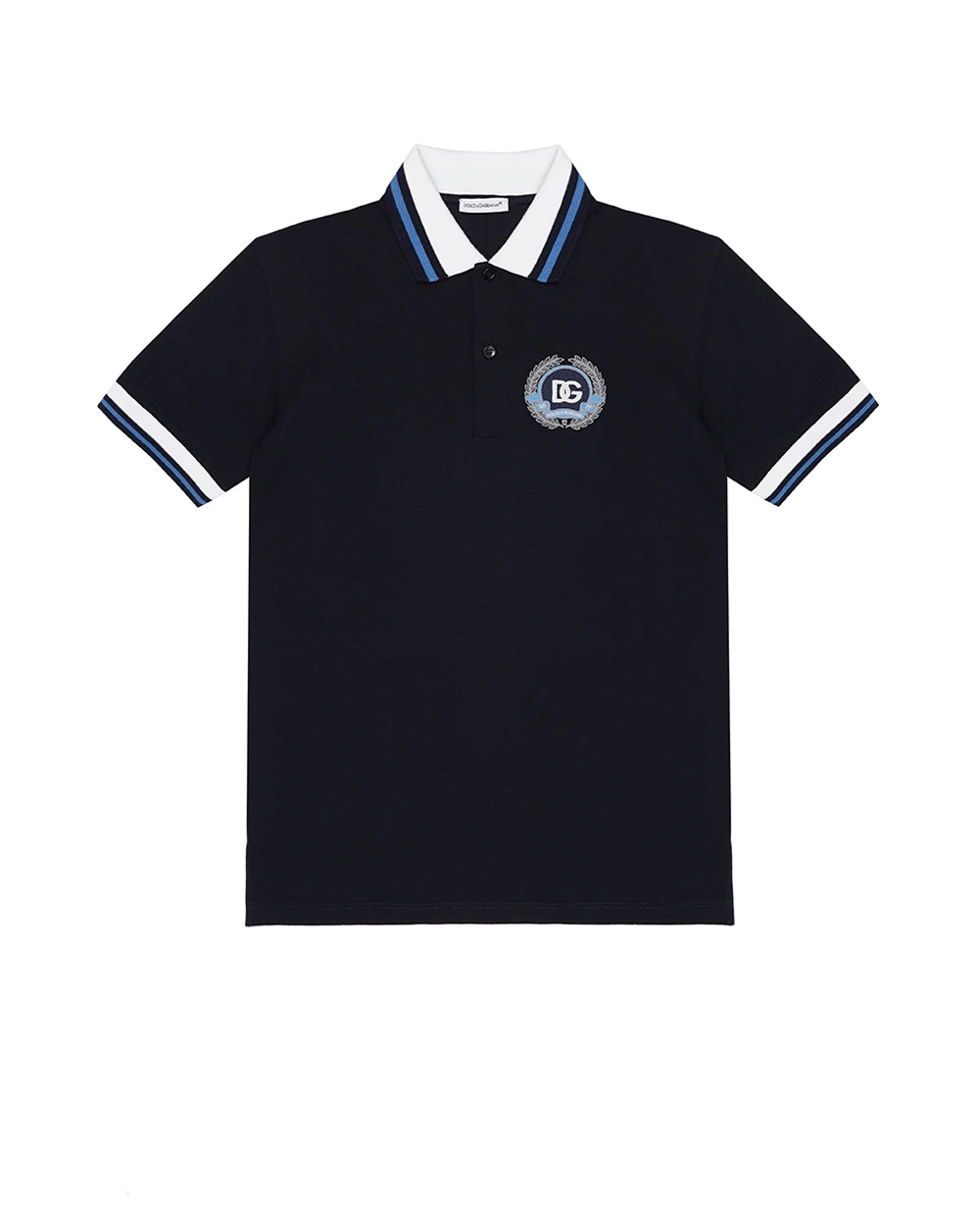 Детское поло из пике Dolce&Gabbana Kids L4JTGW-G7PDD-B, синий цвет • Купить в интернет-магазине Kameron