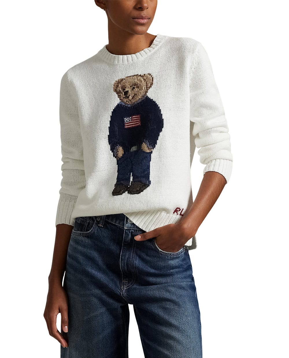 Свитер Polo Bear из льна и хлопка Polo Ralph Lauren 211978359001, белый цвет • Купить в интернет-магазине Kameron