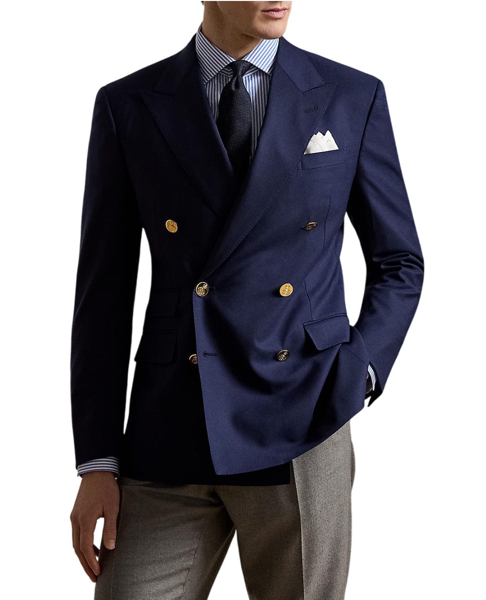 Пиджак двубортный ручной работы от Gregory из шерсти Ralph Lauren Purple Label 798765810001, синий цвет • Купить в интернет-магазине Kameron