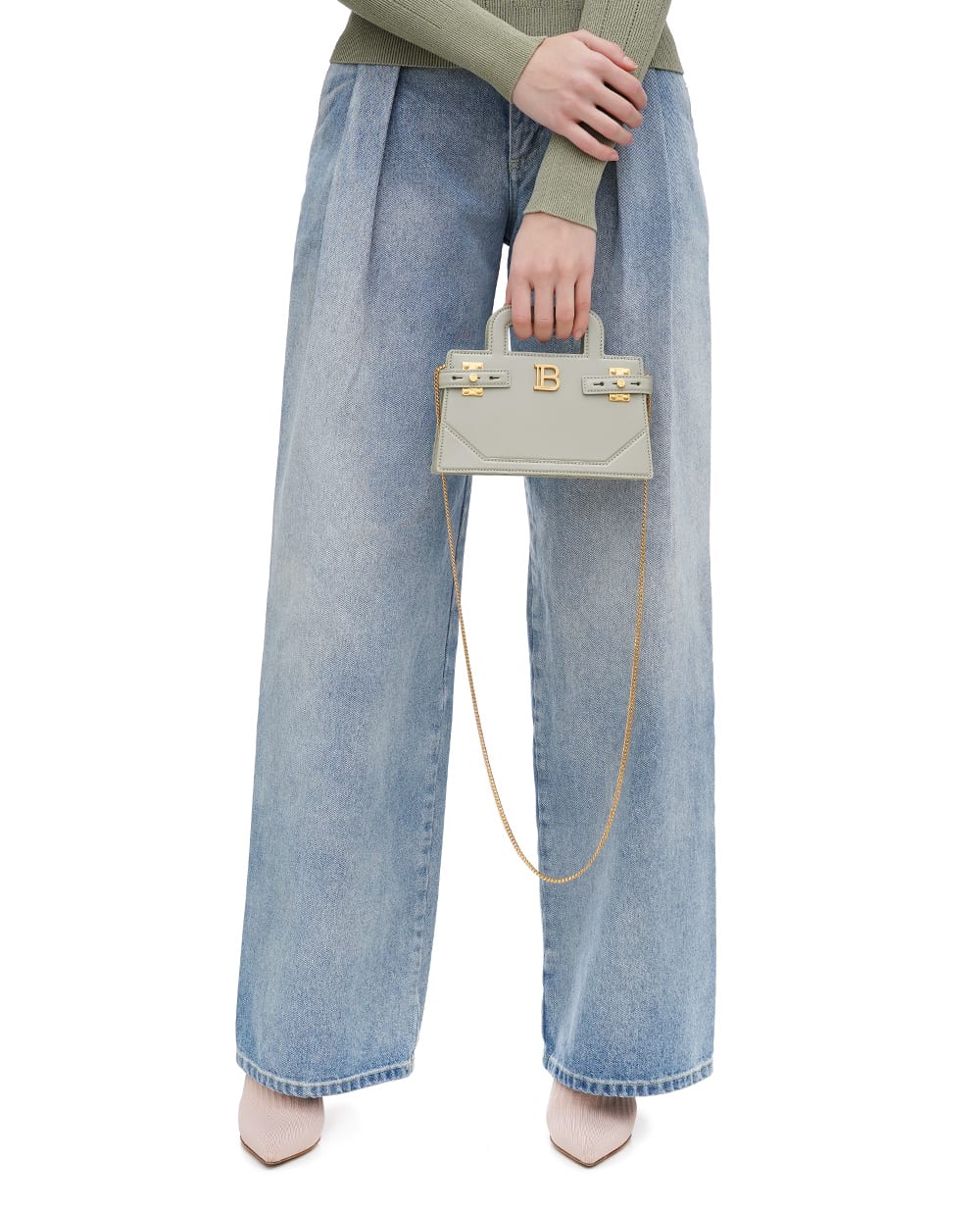 Кожаная сумка B-Buzz Top Handle Small Balmain DN0KJ931LSLX, оливковый цвет • Купить в интернет-магазине Kameron