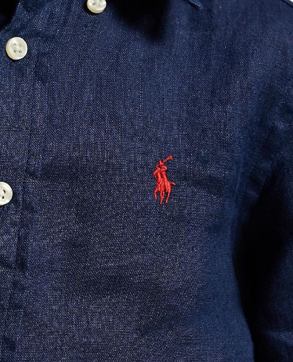Детская рубашка из льна Polo Ralph Lauren Kids 323967600004, темно-синий цвет • Купить в интернет-магазине Kameron
