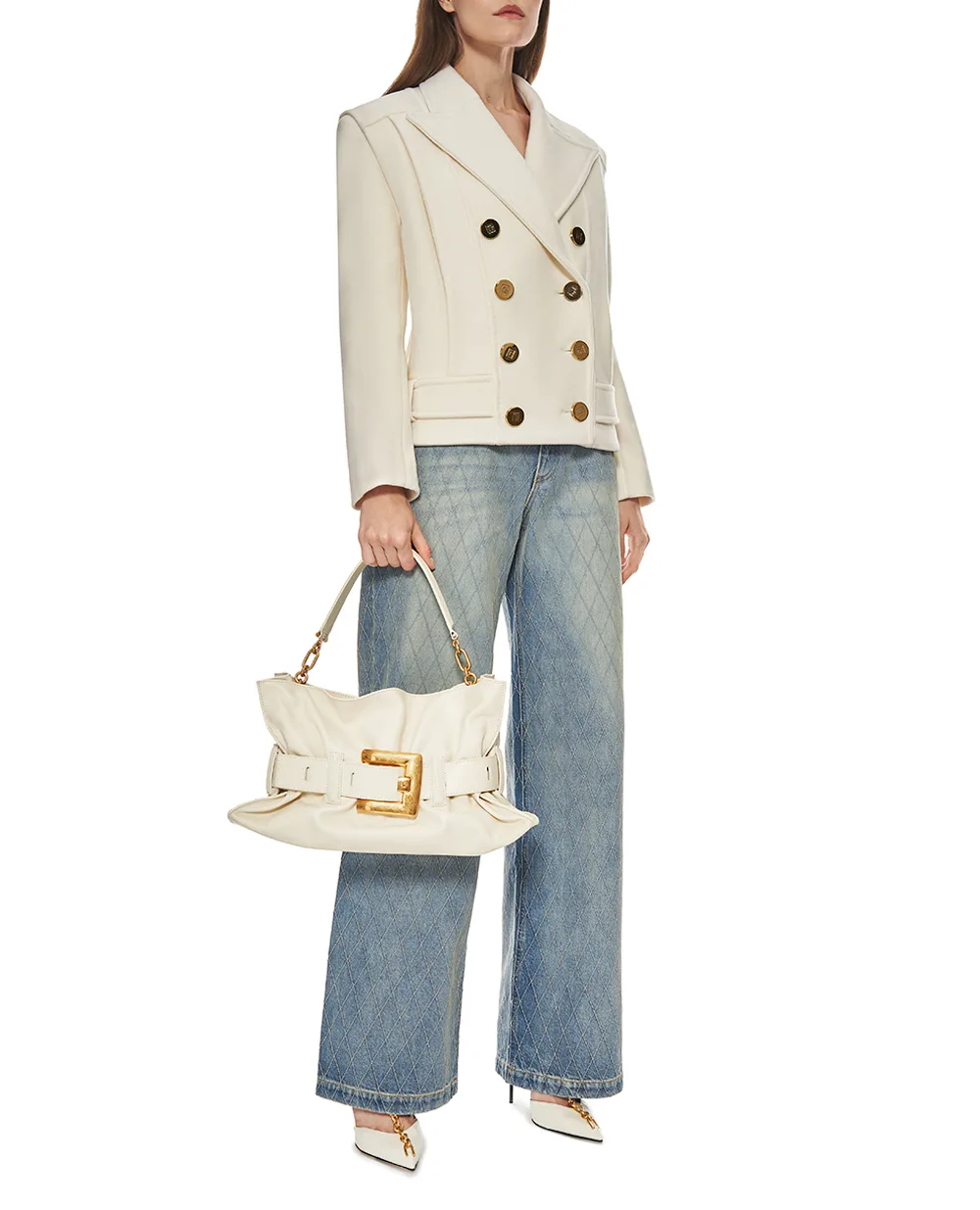 Кожаная сумка Anthem Medium Balmain FN1KK990LVGX, белый цвет • Купить в интернет-магазине Kameron